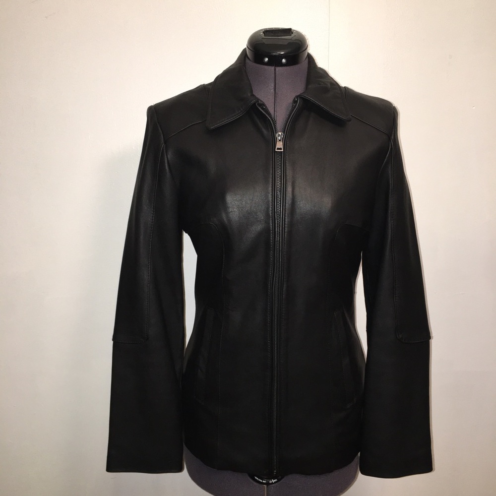 IZOD Black Leather Zip Front Jacket Size Small